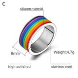 Multicolor Mens Womens Rainbow Colorful LGBT Pulsera Ring Stainless Steel Wedding Band Lebian & Gay Rings Drop Shipping daiiibabyyy