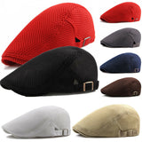 Fashion  Men Women Flat Cap Mesh Summer Golf Driving Sun Beret Cabbie hat Breathable French Style 7 colors