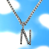 Iced Out 26 Letter Initial Necklace Silver Color Tennis Chain Choker for Women Bling Crystal Alphabet Necklace Statement Jewelry daiiibabyyy