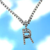 Iced Out 26 Letter Initial Necklace Silver Color Tennis Chain Choker for Women Bling Crystal Alphabet Necklace Statement Jewelry daiiibabyyy