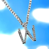 Iced Out 26 Letter Initial Necklace Silver Color Tennis Chain Choker for Women Bling Crystal Alphabet Necklace Statement Jewelry daiiibabyyy