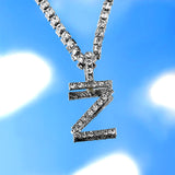 Iced Out 26 Letter Initial Necklace Silver Color Tennis Chain Choker for Women Bling Crystal Alphabet Necklace Statement Jewelry daiiibabyyy