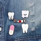 Cartoon Syringe Pink Pill Enamel Pins Smile Teeth Brooches Medical Organ Metal Badge Denim Bag Lapel Pin Jewelry Gifts For Kids