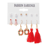 Winter Pearl Tassel Christmas Earring Set Fashion Snowflake Tree Geometric Alloy Earrings Female Child Christmas Jewelry серьги daiiibabyyy