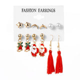 Winter Pearl Tassel Christmas Earring Set Fashion Snowflake Tree Geometric Alloy Earrings Female Child Christmas Jewelry серьги daiiibabyyy