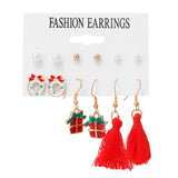 Winter Pearl Tassel Christmas Earring Set Fashion Snowflake Tree Geometric Alloy Earrings Female Child Christmas Jewelry серьги daiiibabyyy