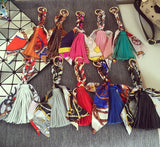 Leather Tassel Satin Silk Scarves Keychain Bowknot Scarf Pendant Car Purse Bag Keyring Holder HandBag Key Ring Chains Girls daiiibabyyy