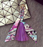 Leather Tassel Satin Silk Scarves Keychain Bowknot Scarf Pendant Car Purse Bag Keyring Holder HandBag Key Ring Chains Girls daiiibabyyy