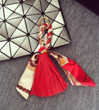 Leather Tassel Satin Silk Scarves Keychain Bowknot Scarf Pendant Car Purse Bag Keyring Holder HandBag Key Ring Chains Girls daiiibabyyy