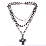 Fashion Bohemian Tribal Jewelry 3 Layer Multiple Black Glass Crystal Rosary Link & Chain Cross Pendant Necklaces daiiibabyyy