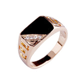 Fashion Male Jewelry Classic Gold Color Rhinestone Wedding Ring Black Enamel Rings For Men Christmas Party Gift daiiibabyyy