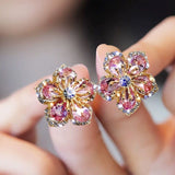 New Korea Sweet Cute Flower Crystal Temperament Geometric Shiny Zircon Earrings Statement Earrings for Women Girl Pendientes daiiibabyyy