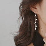 Hot New Silver Color Needle Willow Leaf Earrings Female Fashion Jewelry Temperament Simple Long Tassel Earrings For Women Gift daiiibabyyy