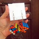 Donarsei Funny Resin 3D Magic Cube Drop Earrings For Women Colorful Geometric Speed Cube Dangle Earrings Novelty Jewelry daiiibabyyy