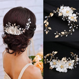 1Pc pearl flower head jewelry tiara white pearl leaf wedding headband bridal hair accessories for Women Bridal Head Ornament daiiibabyyy