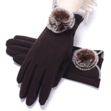 New Female Autumn Winter Non-Inverted Velvet Cashmere Full Finger Warm Lace Gloves Women Cotton Touch Screen Gloves G82 daiiibabyyy