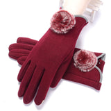 New Female Autumn Winter Non-Inverted Velvet Cashmere Full Finger Warm Lace Gloves Women Cotton Touch Screen Gloves G82 daiiibabyyy