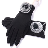 New Female Autumn Winter Non-Inverted Velvet Cashmere Full Finger Warm Lace Gloves Women Cotton Touch Screen Gloves G82 daiiibabyyy