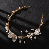 1Pc pearl flower head jewelry tiara white pearl leaf wedding headband bridal hair accessories for Women Bridal Head Ornament daiiibabyyy