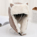 Women Warm Earmuffs Thicken Ear-flapped Hat Winter Cold-proof Warm Cotton Hat Cat Ears Cap 2022 Winter Russian Hat daiiibabyyy