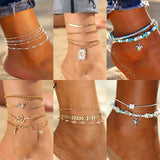 New Vintage Anklet Set Fashion Anklets For Women 5pcs/set Multilayers Adjustable Anklet  Bracelet On Leg Foot Beach Jewelry