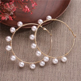 Simple Plain Gold Color Metal Pearl Hoop Earrings Fashion Big Circle Hoops Statement Earrings for Women Party Jewelry daiiibabyyy