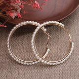 Simple Plain Gold Color Metal Pearl Hoop Earrings Fashion Big Circle Hoops Statement Earrings for Women Party Jewelry daiiibabyyy