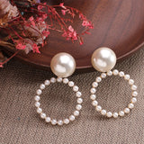 Simple Plain Gold Color Metal Pearl Hoop Earrings Fashion Big Circle Hoops Statement Earrings for Women Party Jewelry daiiibabyyy