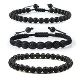 Hot Men Bracelets 6mm Black Lava Rock Stone Handmade Hematite Cross Beaded Bracelet & Bangle Adjustable Size Women Wrist Jewelry daiiibabyyy