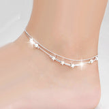 Silver color Stars Anklet Double Layer Silver plated Charms Ankle Bracelet Jewellery Anklets For Women Foot Jewelry A167