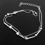 Silver color Stars Anklet Double Layer Silver plated Charms Ankle Bracelet Jewellery Anklets For Women Foot Jewelry A167 daiiibabyyy