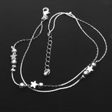 Silver color Stars Anklet Double Layer Silver plated Charms Ankle Bracelet Jewellery Anklets For Women Foot Jewelry A167 daiiibabyyy