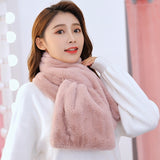 Women Winter Thicken Plush Faux Rabbit Fur Scarf Solid Collar Shawl Neck Warmer Lady Knitted Neckerchief Long Wraps Accessories daiiibabyyy