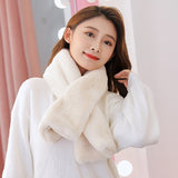 Women Winter Thicken Plush Faux Rabbit Fur Scarf Solid Collar Shawl Neck Warmer Lady Knitted Neckerchief Long Wraps Accessories daiiibabyyy