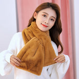 Women Winter Thicken Plush Faux Rabbit Fur Scarf Solid Collar Shawl Neck Warmer Lady Knitted Neckerchief Long Wraps Accessories daiiibabyyy