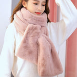 Women Winter Thicken Plush Faux Rabbit Fur Scarf Solid Collar Shawl Neck Warmer Lady Knitted Neckerchief Long Wraps Accessories daiiibabyyy