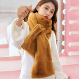 Women Winter Thicken Plush Faux Rabbit Fur Scarf Solid Collar Shawl Neck Warmer Lady Knitted Neckerchief Long Wraps Accessories daiiibabyyy