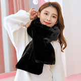 Women Winter Thicken Plush Faux Rabbit Fur Scarf Solid Collar Shawl Neck Warmer Lady Knitted Neckerchief Long Wraps Accessories daiiibabyyy