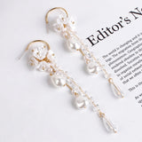 Lifefontier Fashion Long Tassel Simulated Pearl Drop Earrings Big Crystal Bead Flower Petal Earrings for Women Wedding Jewelry daiiibabyyy