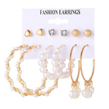 VKME Fashion Gold Pearl Earrings Set For Women Vintage Metal Hoop Earings Geometric Circle Drop Earrings 2021 Jewelry daiiibabyyy