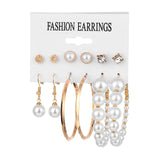 VKME Fashion Gold Pearl Earrings Set For Women Vintage Metal Hoop Earings Geometric Circle Drop Earrings 2021 Jewelry daiiibabyyy