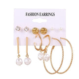 VKME Fashion Gold Pearl Earrings Set For Women Vintage Metal Hoop Earings Geometric Circle Drop Earrings 2021 Jewelry daiiibabyyy