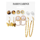 VKME Fashion Gold Pearl Earrings Set For Women Vintage Metal Hoop Earings Geometric Circle Drop Earrings 2021 Jewelry daiiibabyyy