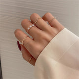 5 Pcs/Set Simple Fashion Wave Pattern Ring Set for Women Trend Personality Pearl Zirocn Metal Multilayer Ring Jewelry Girl Gift daiiibabyyy