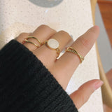 Bohemian 3pcs/set White Enamel Round Metal Ring Sets Geometric Twist Open Adjustable Rings Sets for Women Girl Jewelry Gifts daiiibabyyy