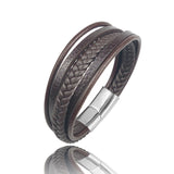 New MingAo Punk Men's Woven Multi-layer Coffee-colored Leather Accessories Special Birthday Gift Stainless Steel Magnet Bracelet daiiibabyyy