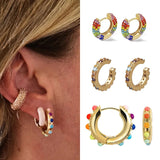 Women CZ Rainbow Earrings Cubic Zirconia Ear Cuff Set for Female Trendy Gold Huggie Clip on Earrings Earcuff Crystal Jewelry daiiibabyyy