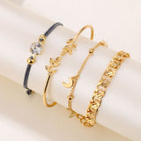 6 pcs/set Love Heart Infinity Symbol Charm Bracelets for Woman Gold Link Chain Bracelets Hollow Feather Black Beads Braclet Girl daiiibabyyy