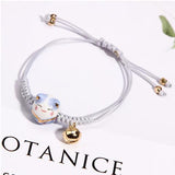 Ceramic Lucky Cat Bell Bracelet Female Student Girlfriends Hand-woven Red Colors Rope Bangle daiiibabyyy