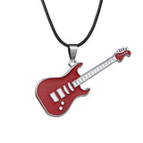 Fashion 316L Stainless Steel Guitar Necklace For Men Pendants Leather Chain Men Necklaces daiiibabyyy